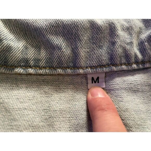 Denim Coat Jacket Women Medium Cropped Rhinestone Distressed Fringe Cowgirl - Picture 6 of 10